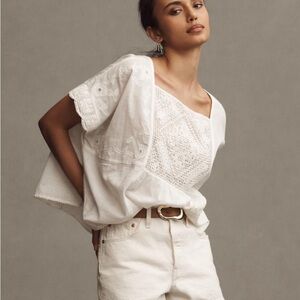 Anthropologie White Embroidered Blouse